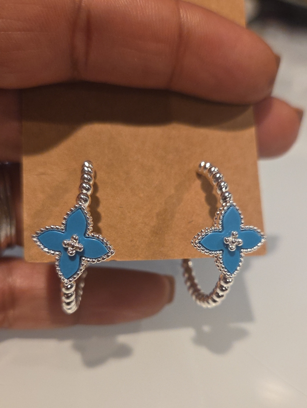 Blue Flower Hoop Earrings - Women Jewelry